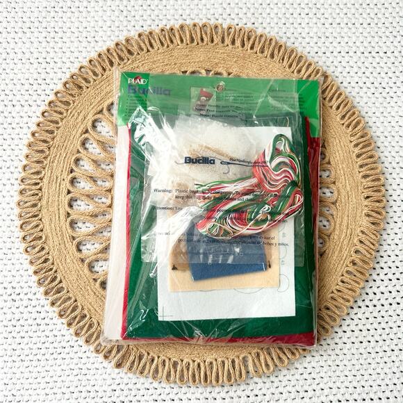 Plaid Bucilla Christmas Joy Felt Applique Stocking Kit 84382 Jolly Beaded Santa - Picture 3 of 7